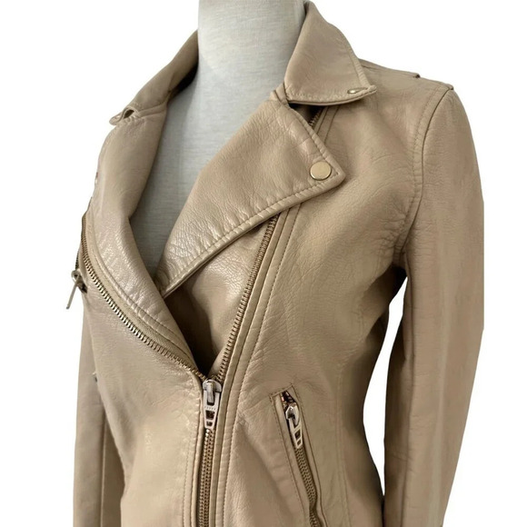 BLANK NYC Faux Leather Moto Jacket in Natural Light Small Womens Vegan Coat - Picture 6 of 16